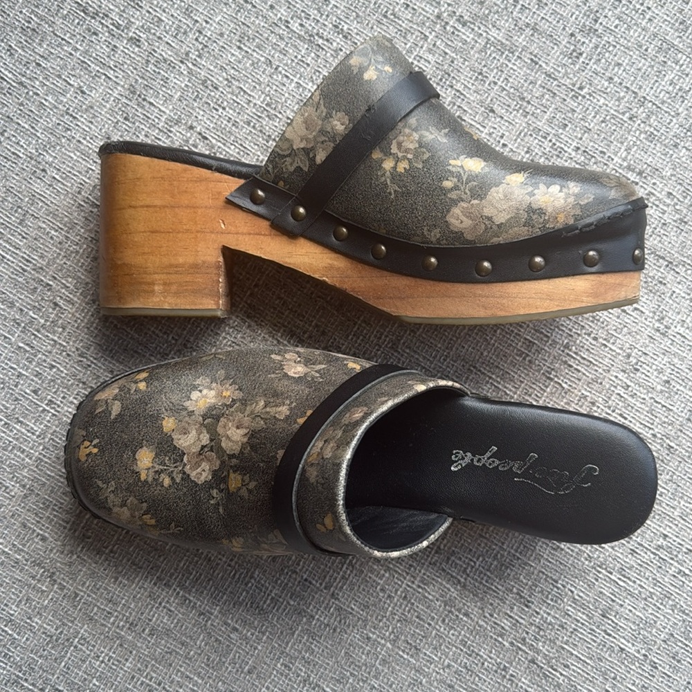 Free People Floral Leather Clogs in Black and Pink - Picture 13 of 15